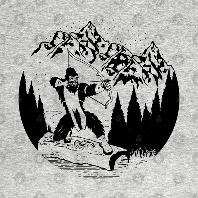 Bigfoot Bow Hunting Silhouette Mountains Gifts by Tesszero